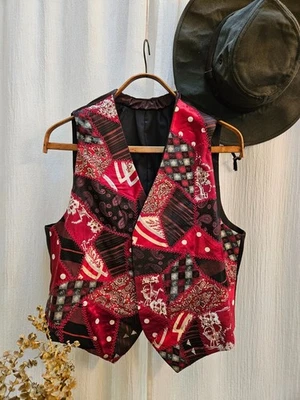 Unisex Cosido Rojo Blanco y Negro Patchwork Chaleco Paisley Punto Rayas Abrazadera Foto 1 de 3