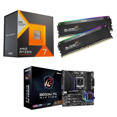 AMD Ryzen 7 7800X3D + ASRock PG RIPTIDE B650M mATX Motherboard + 32GB DDR5 Combo - Image 1 of 4