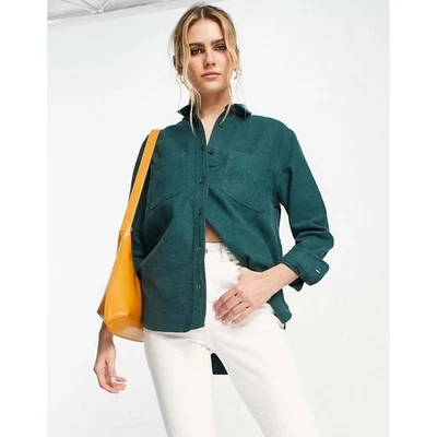 Madewell Flannel Oversized Ex-Boyfriend Wing Shirt Midnight Green Women's Sz M - Image 1 of 4