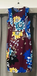Calvin Klein Sheath Dress Sz 6 Purple Blue Lotus Floral Sleeveless Work Or Party - Picture 1 of 9