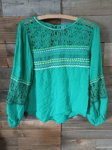 Anthropologie Blink London Blouse Womens Sz. S Green Floral Embroidered Boho - Picture 1 of 12