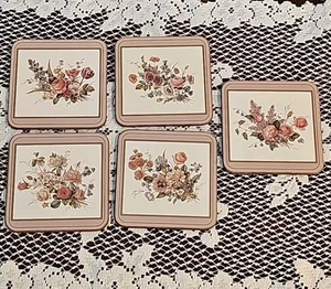 Vintage Pimpernel Coasters Floral Bouquet design 4" cork backed 1980s - Picture 1 of 12