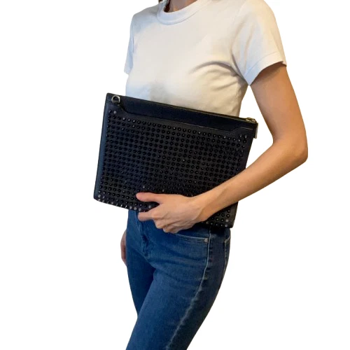 Christian Louboutin Leather Spiked Studded Clutch Bag Blue Navy  Unisex Pouch - Image 1 of 4