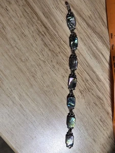 Vintage Old Mexico Abalone Sterling Silver Link Bracelet - Picture 1 of 9