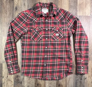 Camicia uomo Denim & Supply Ralph Lauren in flanella a quadri rossa a scatto piccola western. - Foto 1 di 11