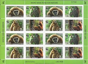 Laos 2008 Mini Sheet MNH Wwf Gibbons Monkeys Nature Panda - Picture 1 of 1