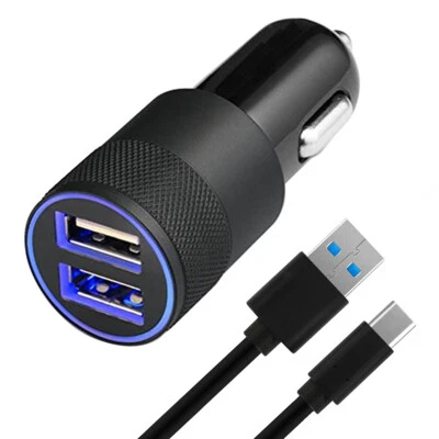 High Speed KFZ-Ladegerät Zigarettenanzünder 2 USB Ports + USB-C Kabel (SCHWARZ) - Bild 1 von 4