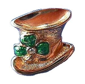 Avon PIN St Patrick Vintage HAT SHAMROCK Enamel Rhinestone 1992 Irish Brooch - Picture 1 of 2