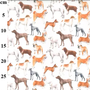 Classic Dogs Fabric Digital Print Rose & Hubble 100% Cotton 150cm wide White - Picture 1 of 1