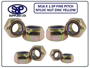 M16 x 1,5 MM FEINTONCHEN SECHSKANT NYLOC MUTTER 16 MM X 1,5P ZINKGELB PLATTE FEINTON - Bild 1 von 2