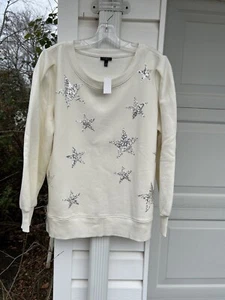 NWT Talbots Fun Cream Sequin Stars Ssoft Inside Sweatshirt 2X 18W 20W - Picture 1 of 5