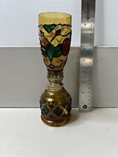 Vintage Glass Amber Green Red Stained Glass Look Oil Lamp Made In Hong Kong 8.5"