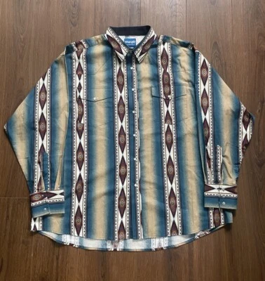 Wrangler Western Vintage Pearl Snap 3XL 3X  Brush Popper Shirt Aztec Navajo - Image 1 of 4