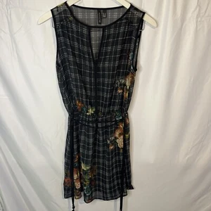 Mango Collection Black Checked Sheer Floral Dress Size XS - Picture 1 of 2