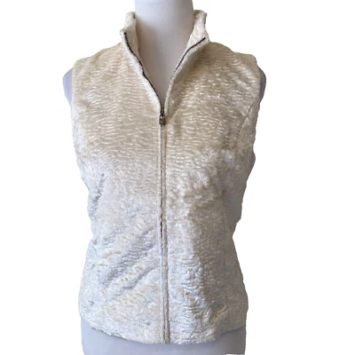 Peck & Peck Womens Faux Fur Vest 10P Cream Off White Jacket Full Zipper Petite - Image 1 of 4
