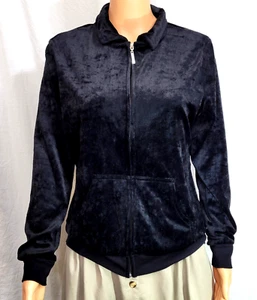 Women's Top M Athleisure Jacket Black Velour Full Zip Long Sleeve N.Y.L. New - Picture 1 of 18