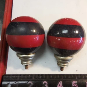 Pair Of  Finials Glass Balls Black & Red - Picture 1 of 5