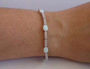 OPAL TENNIS BRACELET7 CTS LAB SIMULATED DIAMOND & OPAL 925 STERLING SILVER - Picture 1 of 7