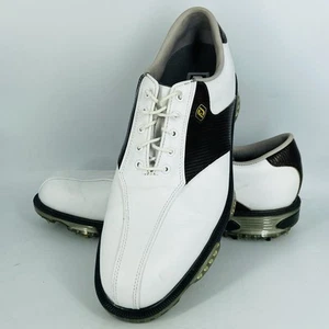 FOOTJOY Men's DryJoys Tour Golf Shoes White Brown 53681 Size 10 Medium FJ In BOX - Picture 1 of 11