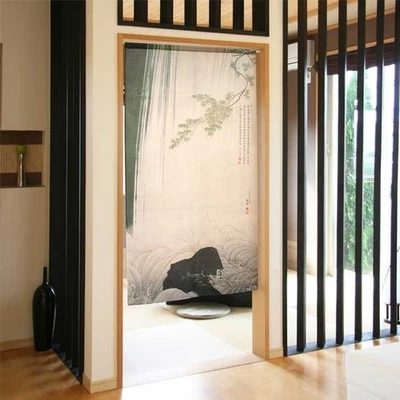 Arte Japonés Noren Cortina-Cascada y Árboles Vista Escénica de la Naturaleza Decoración del Hogar Foto 1 de 4