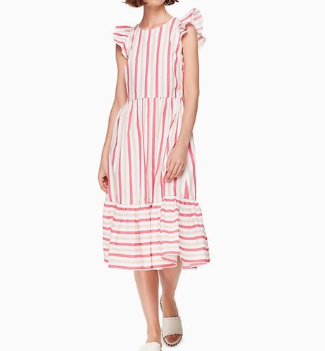 Abito midi Kate Spade rosa pesca Sherbert a righe a strati prezzo al pubblico consigliato 328 00 taglia 2