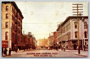 Postcard Second Ave Looking West Harper Old Cars c1909 Rock Island, IL I12 - Picture 1 of 2