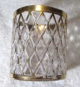 Gold Rimmed Lowball Bar Glass Sekai Ichi Diamond Pattern - Picture 1 of 8