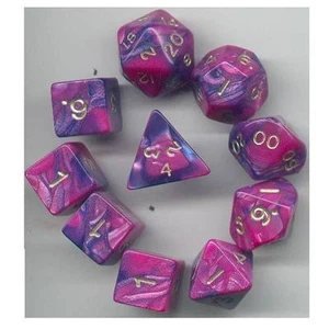 NEW RPG Dice 10pc - Toxic Blue-Pink - 1 @ D4 D8 D10 D12 D20 D00-10 & 4 D6 - Picture 1 of 1