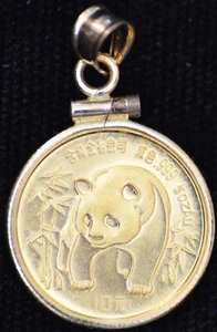 1986 .999 fine GOLD 10 yuan China in Gold Bezel and bale for jewelry - Picture 1 of 2