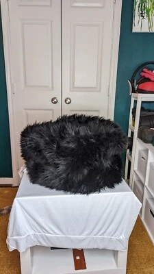 Black Fur Pouf Ottoman Unstuffed, Floor Pouf, Ottoman Foot Rest (Cover Only) - Image 1 of 4