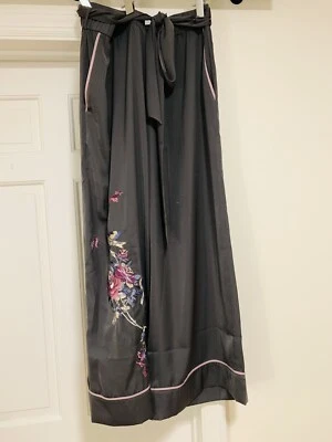 ANTHROPOLOGIE крошечные * пижама брюки * широкие ноги вышивка птица цветочный серый фиолетовый XL - Изображение 1 из 4