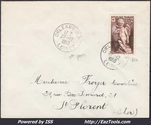 FRANCE N°877 SEUL SUR LETTRE CAD ORLEANS DU 22/12/1950 PREMIER JOUR D'EMISSION - Picture 1 of 2
