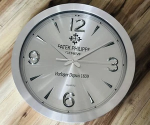 PATEK PHILIPPE Dealer Wall Clock Promotional Watch Showroom Silver Quartz 16” - Picture 1 of 13
