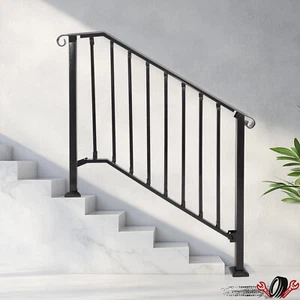 Adjustable Steel Step Handrail For 4-5 Steps Outdoor Stair Railing Universal - Picture 1 of 18