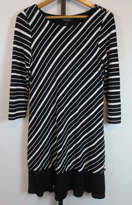 White House Black Market Flounce Chemise Dress 3/4 Sleeve  Black White Stripe - Image 1 of 4