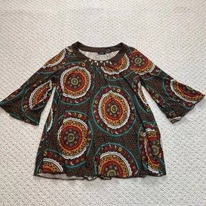 RQT Woman Blouse Shirt Womens Plus 1X Brown Colorful Floral Hippie Flare Sleeve - Picture 1 of 9