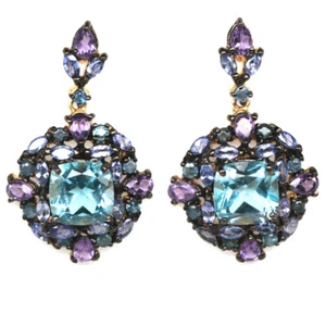 925 Plata de Ley Topacio Azul Cielo, Amatista, Tanzanita & Sapphire Pendientes - Imagen 1 de 4
