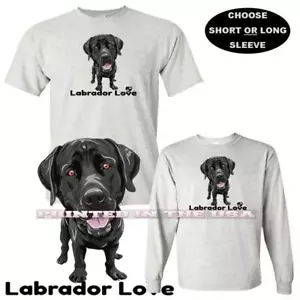 Black Labrador Lab Love Cute Puppy Dog Cartoon Graphic Gray T Shirt - Picture 1 of 5