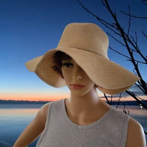 Time And Tru Womens Straw Paper Boho Floppy Wide Brim Sun Hat Tassel - Picture 1 of 7