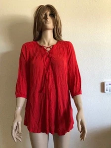 Women's NWT Lucky Brand Lace-up Embroidered Casual Top - Picture 1 of 3