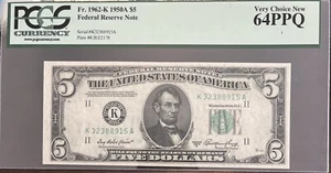 1950 A $5 PCGS 64 PPQ VERY CHOICE NEW FEDERAL RESERVE NOTE. DALLAS, TEXAS - Picture 1 of 5