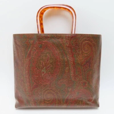 M04-k138 ETRO Patrón Paisley Logotipo E Mango de Plástico PVC Bolsa Bolso de Mano Marrón Foto 1 de 4