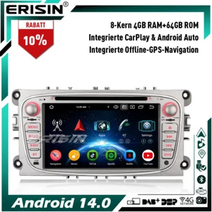 64GB Android 14 DAB+ DVD Autoradio GPS Navi für Ford Mondeo Focus S/C-Max Galaxy - Bild 1 von 24