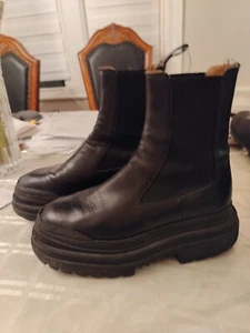 ZARA Elastic Gore Super Lug Talla 7 Negro Plataforma Pull On Botas CC - Imagen 1 de 8