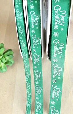 3/8, 5/8 & 7/8" (1 YD) SATIN Merry Christmas Ribbon Gift Wrap Craft Ribbon - Image 1 of 2