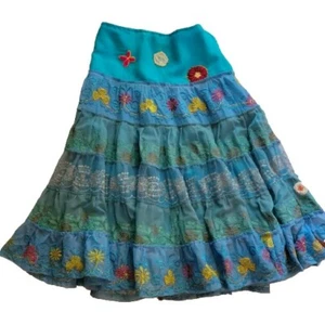 Falda Juliet Dunn London Vintage Azul Forrada Adornada Boho Bordada M/L - Imagen 1 de 21