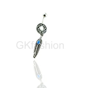 14G Surgical Stainless Steel CZ Feather Belly Navel Button Rings Piercing Bar - Picture 1 of 6