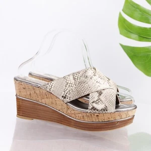 Donald Pliner Women Dani Sandal Size 8 Brown Snakeskin Slide Mule Wedge Platform - Picture 1 of 15