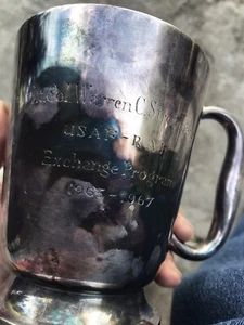 Vintage 1967 Vietnam Era Pilot USAF RAF Exchange Program Award Silver Cup - Picture 1 of 9
