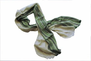 Battisti Bufanda Verde, Gris y Blanco Rayas, Vintage Algodón/Lino - Imagen 1 de 3